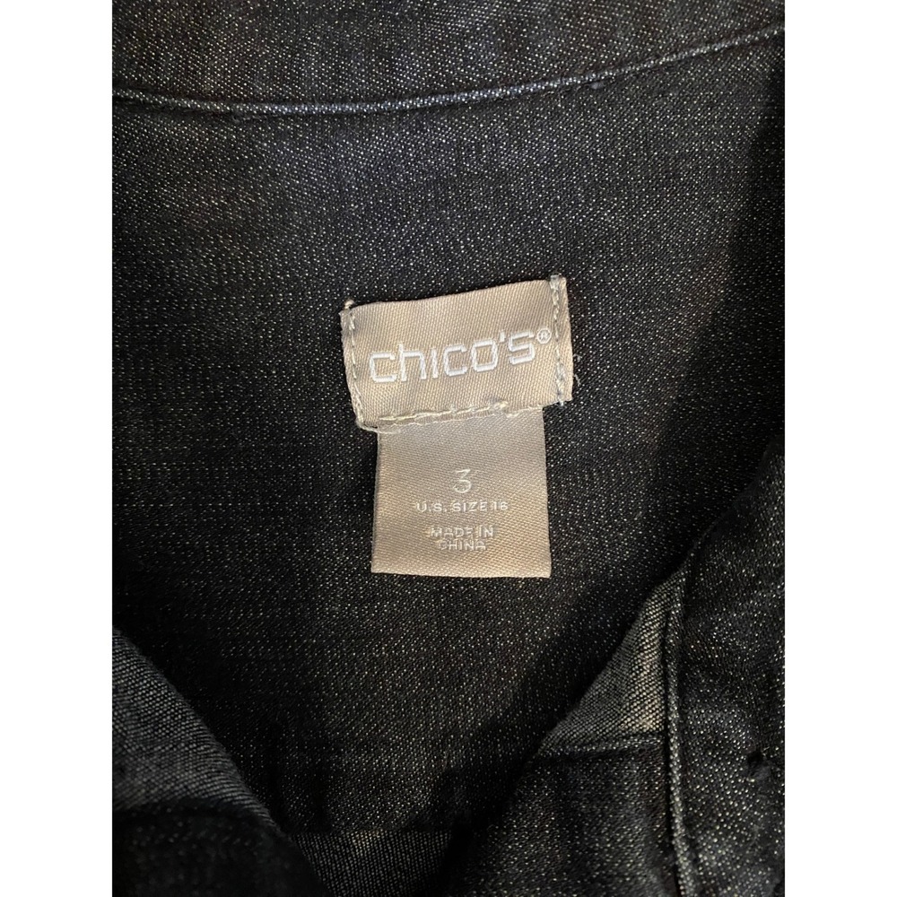 Chicos Dark Wash Denim Shirt Dress Long Sleeve Snap Side Hem Womens Size 3 16 US - Picture 5 of 6